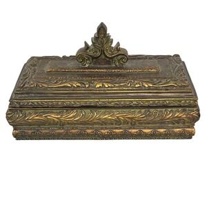 Ornate Antique Style Trinket Box Jewelry Organizer Resin Painted  Bronze Tone